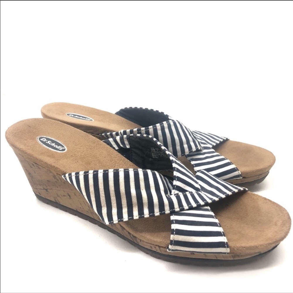 Dr Scholls crisscross navy white cork wedge sandal